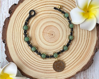 Gemstone kitten/ cat/ puppy/ small dog beaded collar with brass personalized ID name tag