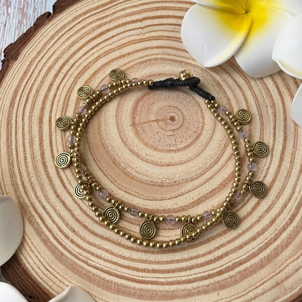 Gemstone beads and spiral brass charms Bohemian/ hippie Anklet