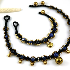 Sodalite beads cat, kitten, small dog, puppy collar with jingle bell matching owner beaded bracelet set