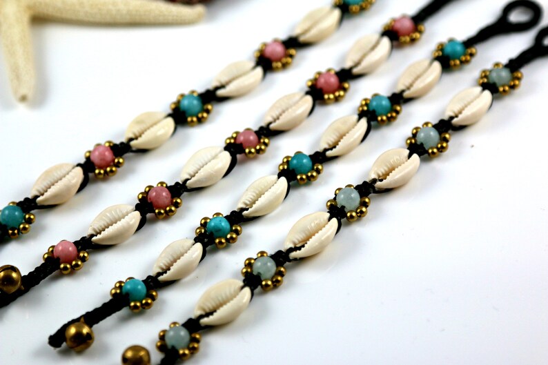 Cowrie sea shell with pastel beads beach bracelet