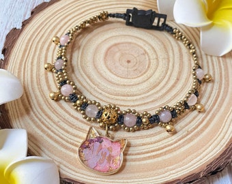 Edelstein Perlen Katzen Halsband mit Blumen Harz Namensschild