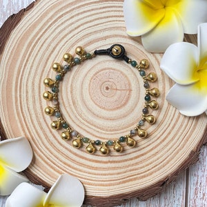 Gemstone and jingle brass Bells with brass beads Bohemian/ hippie Anklet