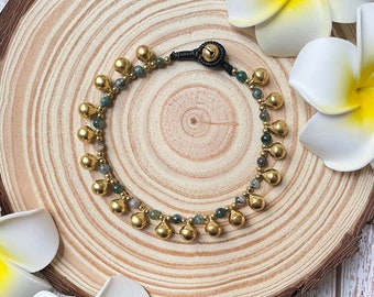 Gemstone and jingle brass Bells with brass beads Bohemian/ hippie Anklet