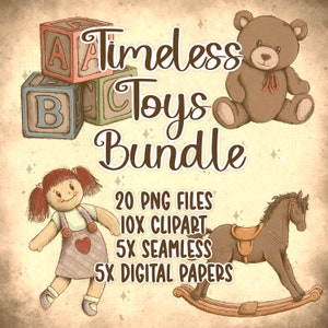 Vintage Toy Clipart Bundle - Hand-Drawn Collection of Timeless Toys