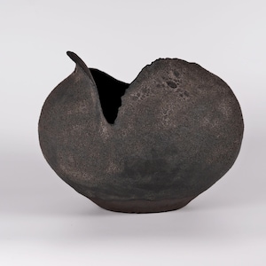 Black Sculptural Vase: Handmade Stoneware Ceramic, Minimalist Home Decor