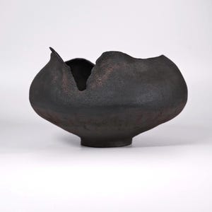 Handmade Black Ceramic Sculptural Vase, Minimalist Modern Home Decor, Unique Textured Pottery