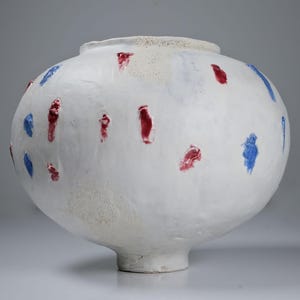 Handmade Ceramic Globe Vase: Sculptural Stoneware with Colorful Reliefs