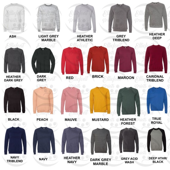 Download Bella Canvas 3901 Color Chart Crewneck Sweatshirt Color ...