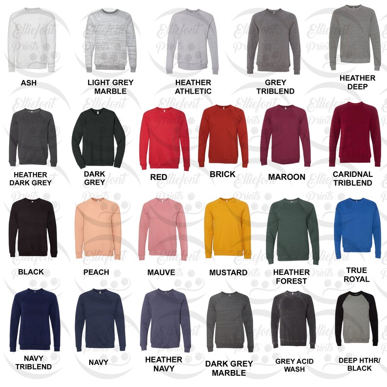 Download Bella Canvas 3901 Color Chart Crewneck Sweatshirt Color Chart | Etsy