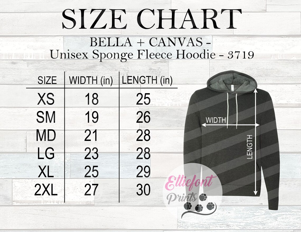 Bella Canvas 3719 Size Chart Bella Canvas Sweatshirt Size | Etsy