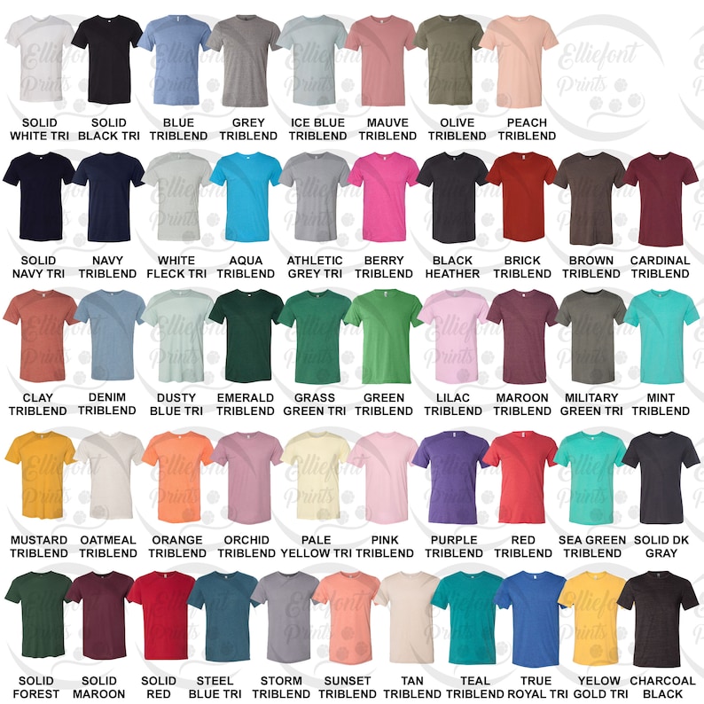 Bella Canvas 3413 Color Chart Unisex Jersey TShirt Color Chart | Etsy