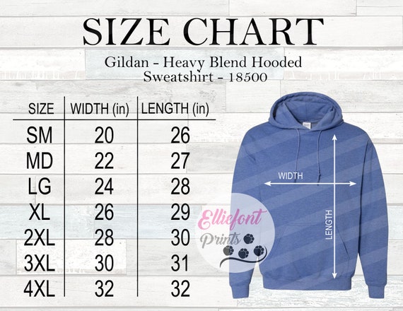 Gildan 18500 Size Chart Gildan Sweatshirt G185 Size Chart Wood | Etsy