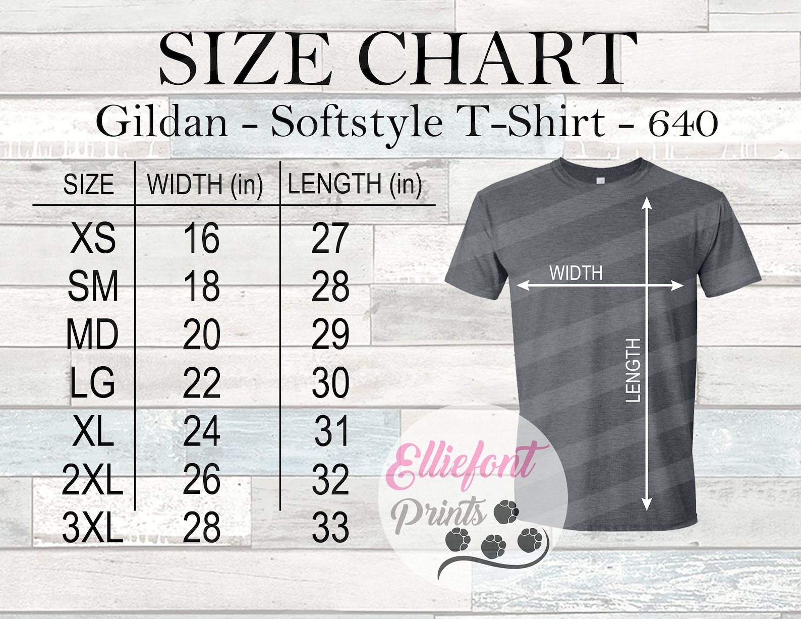 Gildan 640 Size Chart G640 Size Chart Wood Background Mockup | Etsy