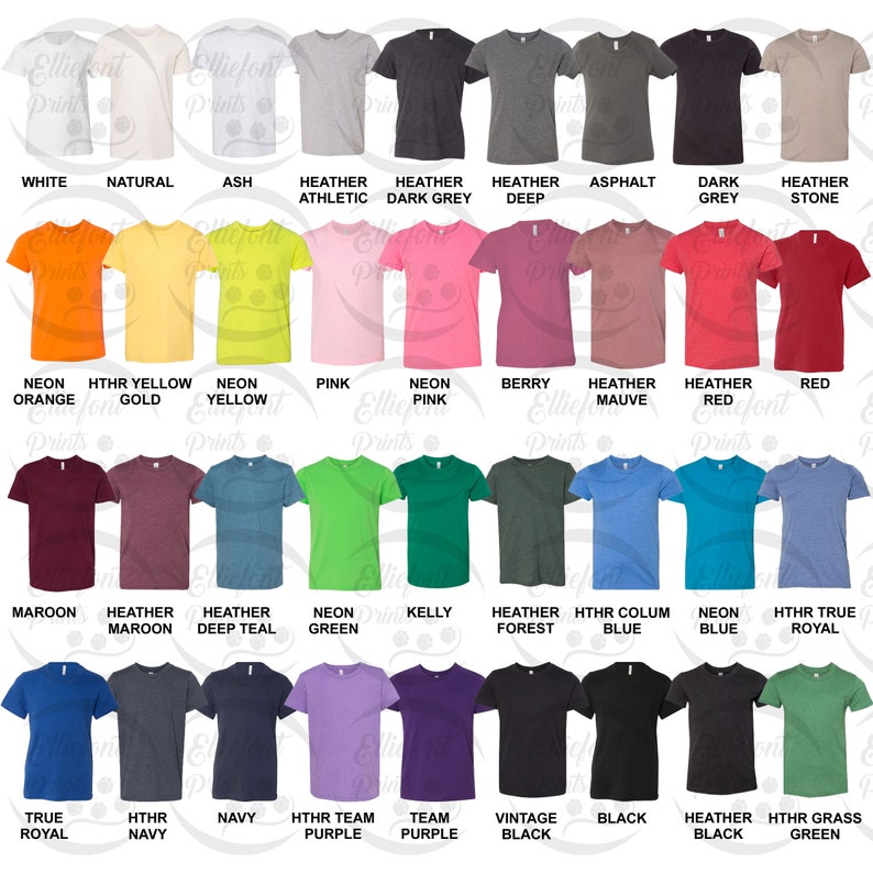 Bella Canvas 3001Y Color Chart Unisex Jersey TShirt Color | Etsy