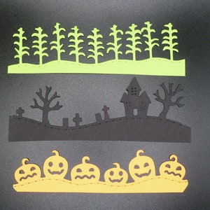 Découpes d'Halloween, Décorations De Cartes D'Halloween, Bordure De Citrouille, Bordure De Cimetière, Papier Effrayant Découpé, Chauves-souris, Squelettes, Fantômes