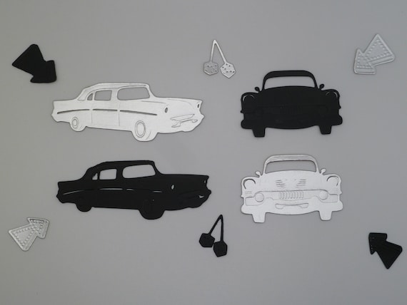 Classic Car Die Cuts, Silver Black Cardstock Shapes (Pack of 10)