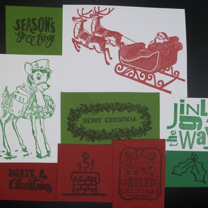 Christmas, Seasonings Greetings Rubber/Hand Stamped Images, Happy Holidays, Jingle all the Way, Santa with Reindeer, Variety Christmas Card