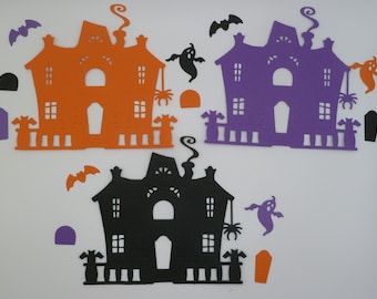 Wykrojniki na Halloween: dekoracje kart z nawiedzonym domem, duchami i nietoperzami
