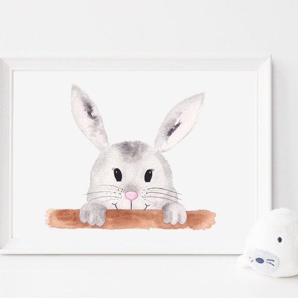 Original watercolor "Rabbit", animal illustration, children's room decoration, drawing animals, children's picture, children's drawing