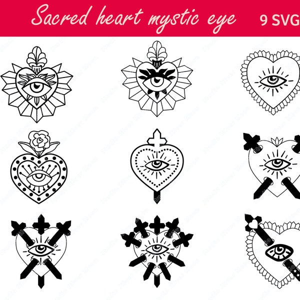 Heilig hart mystiek oog SVG, spirituele cutfiles, Mexicaanse heilig hart SVG, volkskunst, Milagro SVG, herfstliefde, Milagro PNG, Sagrado Corazón