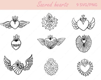 Sacred Heart SVG PNG Bundle: Mexican Folk Art (Digital Download)