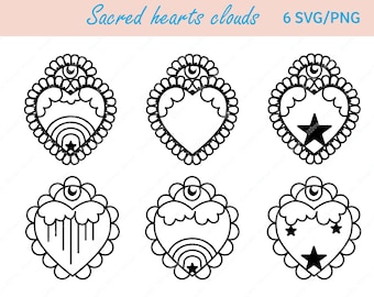 Sacred heart clouds  SVG/ PNG, spiritual cutfiles, mexican sacred heart, folk art, milagro, autumn love, milagro, sagrado corazón, Christmas