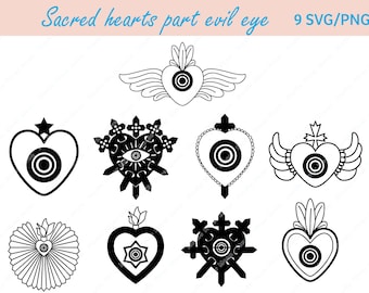 Sacred Heart Evil Eye SVG Bundle: Mexican Folk Art (Digital Download) valentine