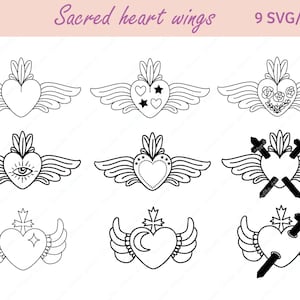 Alas del sagrado corazón svg png, corazón espiritual, sagrado corazón mexicano, arte popular, milagro, san valentín, amor navideño, milagro, línea, sagrado cora