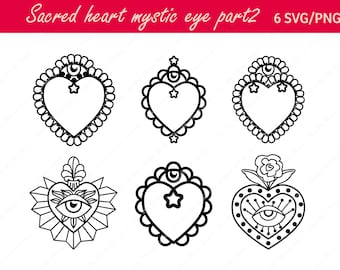 Sacred heart mystic eye  part 2 SVG/ PNG, spiritual cutfiles, mexican sacred heart, folk art, Christmas, autumn love, milagro, sagrado coraz