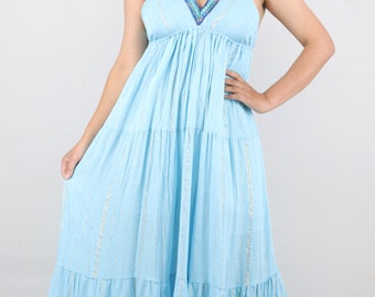Sleeveless Summer Maxi Dress For Women Wrap V-Neck, Ruffle Hem, Combined With Cute Pattern