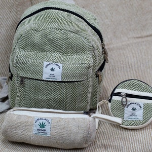 Mini sac à dos, sac en chanvre, mini sac en chanvre avec trousse en chanvre et porte-monnaie Cadeau pour elle, cadeau d'anniversaire