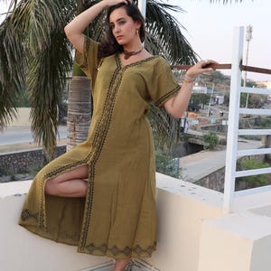 Handmade Raw Cotton Boho Dress | Slow Fashion Slit Tunic | Hippie Festival Dress | Tribal Block print Kaftan