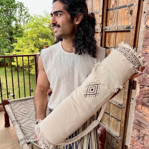 Boho Yoga Mat Bag with Strap | Handmade Organic Block Print Cotton | Vertical Zipper | Travel Gym Bag | Eco-Friendly Gift