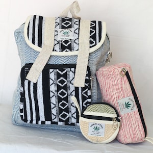 Mini sac à dos en chanvre , Sac à dos de festival , Mini sac avec trousse en chanvre et porte-monnaie , Sac à dos unisexe