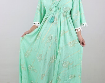 Boho printed Long Dress For Women Girls Maxi dress V Neck