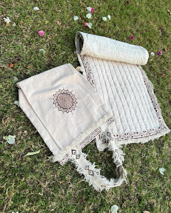 Handmade Block Print Yoga Mat Bag: Organic Jute, Tribal Art