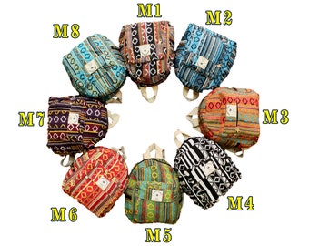 Mini Boho Hanf Rucksack | Mini Rucksack Geldbörse für Frauen | Geschenk für Sie, Ihn | Handgemachter Rucksack