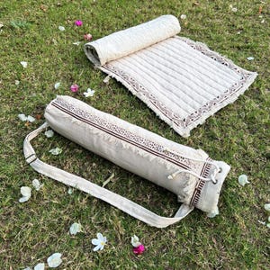 Boho Block Print Yoga Mat Bag Organic Cotton with Adjustable Strap Fits 24 and 27 Inch Mats