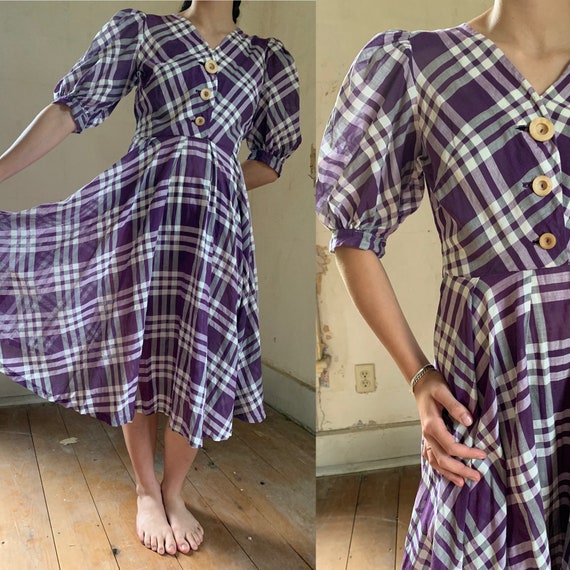 1940s Eisenberg Originals Balloon Sleeve Plaid Dre