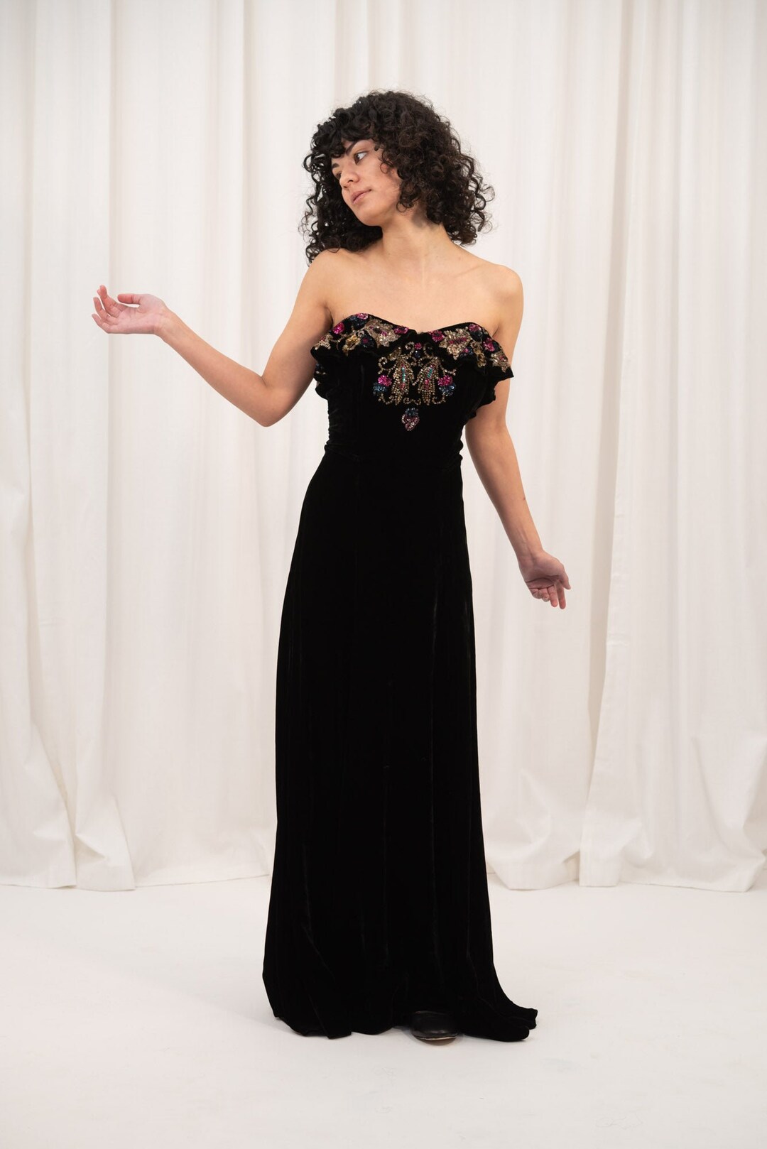 1930s Silk Velvet Embellished Gelatin Sequin Strapless Gown Etsy