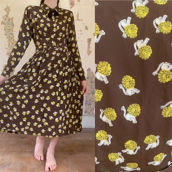 1940s Dartford Deb Lion Print Cold Rayon Gown [xs/