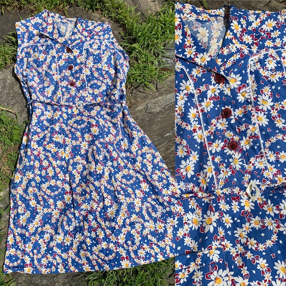 1930s Volup Daisy Feedsack Dress with Fruit Cellul