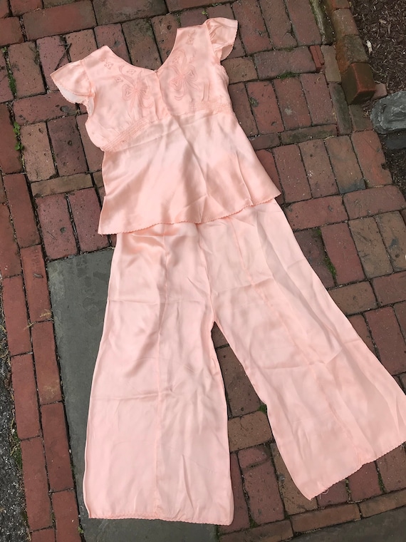 1930s Petal Pink Silk Pajamas with Trompe l'oeil B