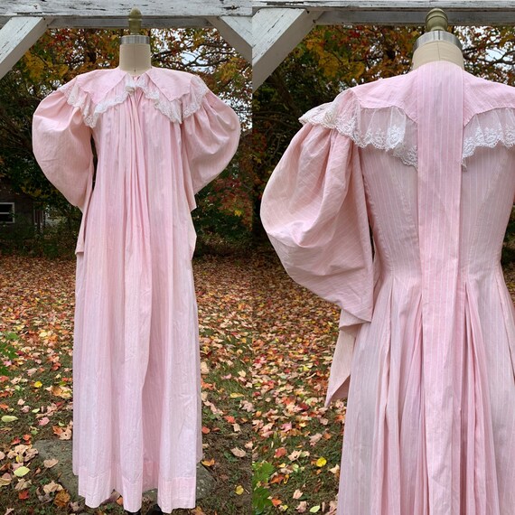 RARE Victorian Petal Pink Pinstripe Wrapper Dress