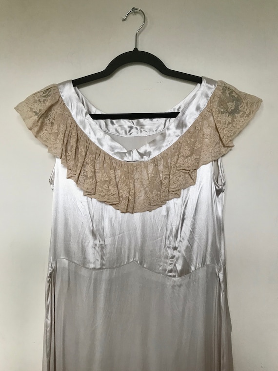 1930s Rayon Charmeuse Slip Dress with Lace Collar
