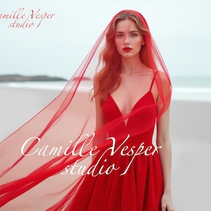Red wedding veil. Red bridal veil. Red two tier veil. Red veil - 2 layers. Red tulle veil. Long red veil.