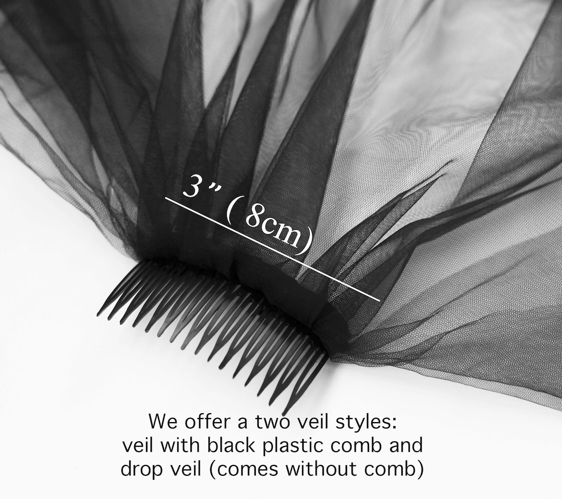 Black Bridal Veil With Blusher Gothic Black Wedding Veil Etsy