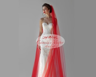 Long red veil - red bridal veil - red wedding veil
