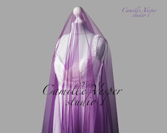 Dark violet purple veil - soft tulle deep purple bridal veil