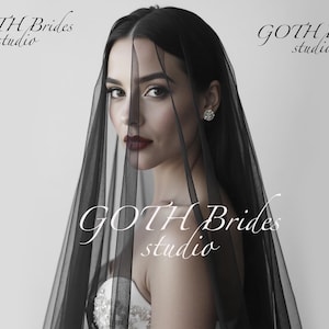 Black veil 2 layers - Black two tier bridal veil  - Black wedding veil - Black tulle veil  - Black double layered veil - Gothic veil